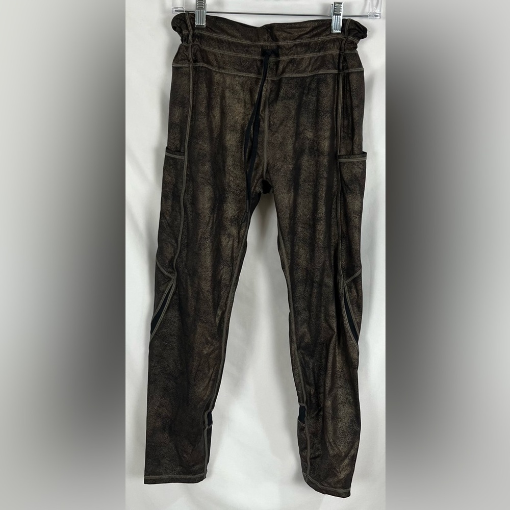 Zyia Leggings 12 Copper Black Metallic Luxe Drawstring Pocket Tight High Waist